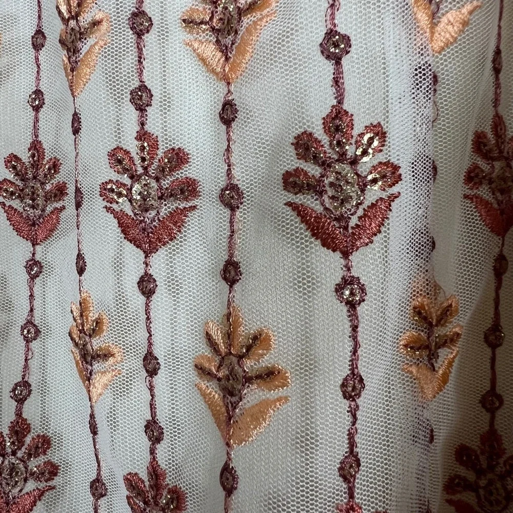 Soft Surroundings Embroidered Mesh Sequin Maxi Skirt Cream Boho 3X 5FU05